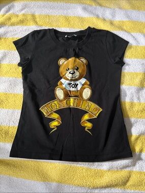 Moschino Black Tee with Yellow Teddy Bear Graphic